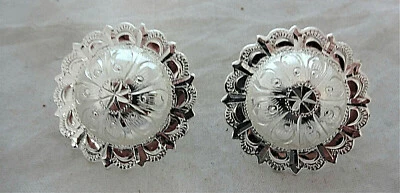 Pair Kansas Conchos Hansen Western Gear Silver Plate Horse Tack Bridle Loop Back - Image 1 of 2