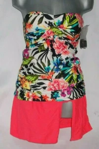 Swimsuit Med 6/8 2 pc Blue Red Green Orange Yellow Floral Top Orange Bottom    - Picture 1 of 4