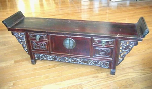 42" Long Antique Chinese Redwood Altar Table Bench - Picture 1 of 18