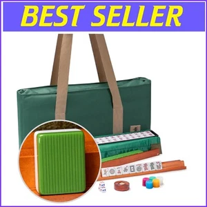 Complete Mahjong Experience: 166 Durable Melamine Tiles & Racks in Green Case - Picture 1 of 11