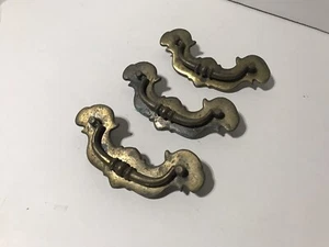 Vintage Brass Bat Wing Drop Bail Drawer Pulls Antique (3) w/ Screws - Picture 1 of 4
