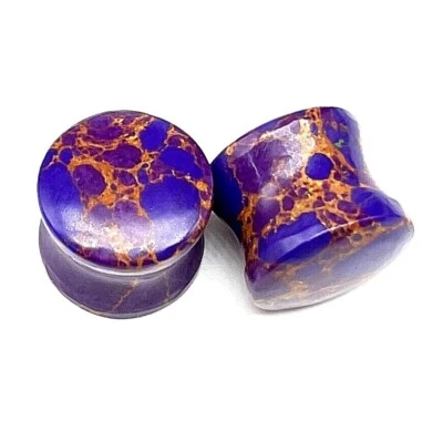Purple Copper Turquoise Ear Plugs Double Flare, Handmade PAIR Size 3mm to 50mm - Image 1 of 4