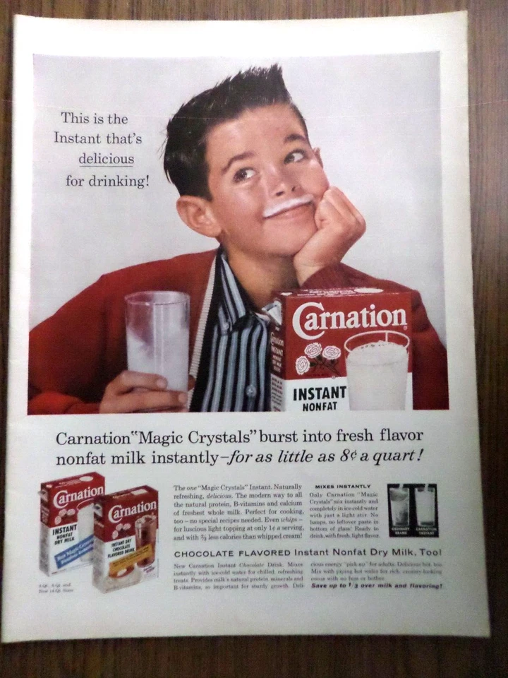 Anuncio Carnation Milk 1958 niño sonriente con bigote de leche Foto 1 de 1