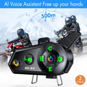 2Pack Smart Motorcycle Intercom Bluetooth Helmet Headset 6-Way 500M Talk Speaker - Picture 1 of 17