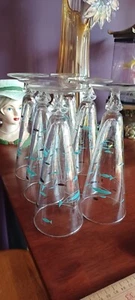 Vintage Libbey mediterran schwarz & türkis Fischmuster 6er Set Pilsgläser MCM - Bild 1 von 8