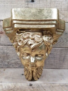 SHABBY VTG CHIC CHALK CHALKWARE CHERUB BUST SCULPTURE WALL SHELF SCONCE - Picture 1 of 3