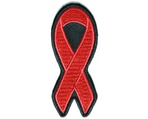 RED RIBBON, 3" x 1.25" Aids Awareness Embroidered Patches, Biker Patches, - Picture 1 of 1