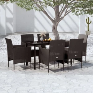 7 Piece Garden Dining Set with Cushions Black - Picture 1 of 8