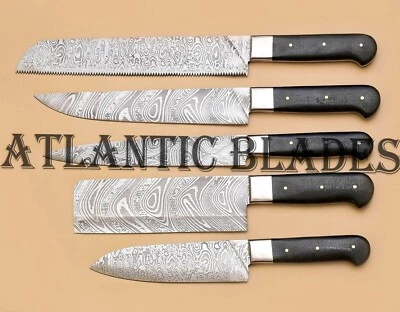 Juego de 5 cuchillos de chef Damasco hechos a mano con cubierta redonda cuchillos de cocina Foto 1 de 4