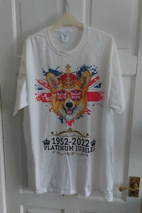 Port & Co Platinum Jubilee T Shirt Corgi Crown Union Jack England White Uk XL - Picture 1 of 6