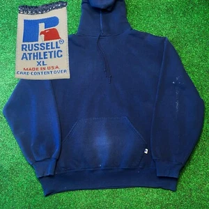 VINTAGE Russell Sweatshirt Hoodie Blank Adult XL Extra Large Navy Men's 90s USA - Picture 1 of 15