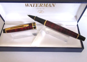 STYLO ROLLER BILLE WATERMAN EXPERT LAQUE ROUGE & NOIR ANNELE NEUF DE STOCK P90 - Imagen 1 de 12