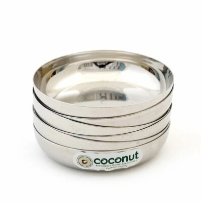  Stainless Steel Halwa Plates/Bowls - Set of 6 (11.5 cm Dia) - Capacity 150 ml  - Image 1 of 4