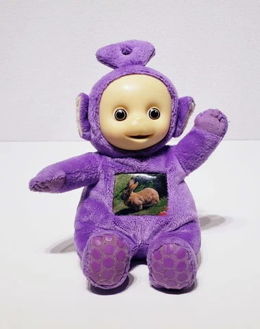 VTG 2003 Purple Teletubbies Tinky Winky Bunny Belly Ragdoll Stuffed Plush 7" EUC Cover