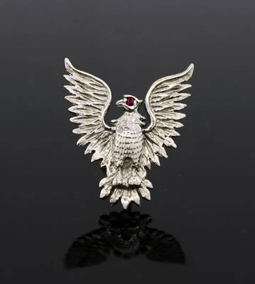 Corbata de águila rubí oro blanco 18k Asprey London firmada de colección Foto 1 de 4