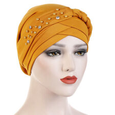 Womens Velvet Muslim Stretch Turban Hat Ladies Hijab Head Wraps Cap with Beads