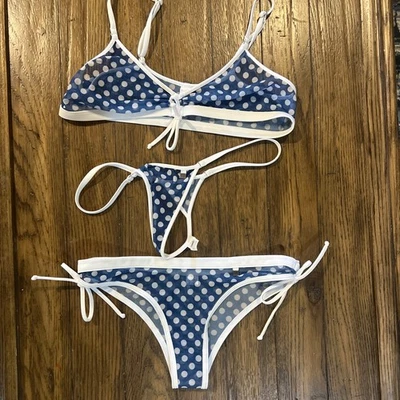 Nuevo sin etiquetas Wicked Weasel Lunares Transparente Bikini Conjunto De 3 Parte Superior Y 2 Parte Inferior Talla M Foto 1 de 4