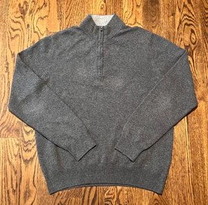 Faherty Textured Knit 1/4 Zip Sweater Large Charcoal Organic Cotton Blend - Picture 1 of 3