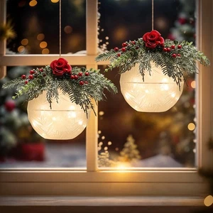 Christmas Window Lights, 8.27'' Lighted Flower Ball with 30 Bulbs, 2 Pack Bat... - Bild 1 von 7