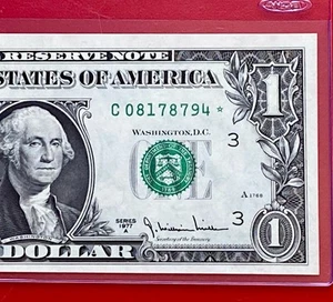 1977-A STAR NOTE $1 DOLLAR BILL ( PHILADELPHIA C ) UNCIRCULATED - Picture 1 of 3