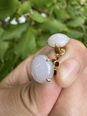 VTG 14K Solid Gold White Moonstone Cabochon Stud Earrings, Marked 585 - Image 1 of 4