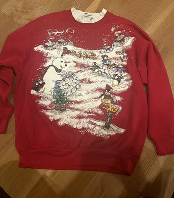 Sudadera de Navidad vintage para mujer oso polar rojo pintura hinchada grande Foto 1 de 4