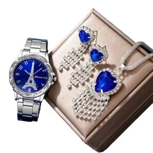 Damen Mode Quarzuhr Eiffelturm Halskette SET Edelstahl Band - Bild 1 von 7