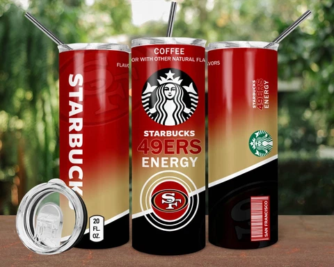 20oz San Fransisco 49ers Football Starbucks tumbler with box lid and straw Cover