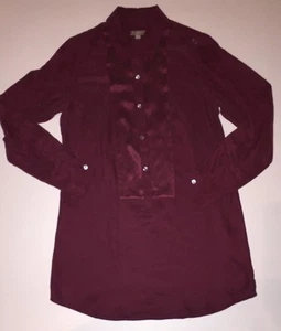 J Jill 100% Silk Tunic Top Wine Merlot LN XS Collar Button Slip Over Blouse - Picture 1 of 5