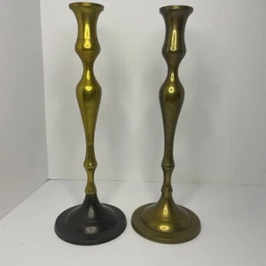 Massive Messing zwei Vintage Kerzenständer Kerzenständer 12 cm Patina - Bild 1 von 8