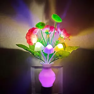 Plug-In Night Light, Auto Sensor Night Light, RGB LED Mushroom Night Light, - Picture 1 of 11
