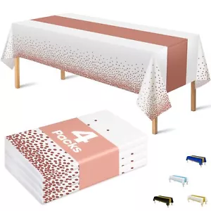 4 Pack Disposable Plastic Table Clothswhite And Rose Gold Rectangle Table Covers - Picture 1 of 7