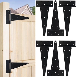12 Inch T-Strap Gate Hinges, Heavy Duty Shed Barn Door Hinges, Black Tee Hinges - Picture 1 of 7