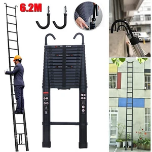 Telescoping Ladder 20FT Compact Extension Aluminum with 2 Detachable Roof Hooks - Picture 1 of 18