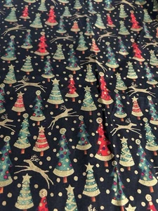 Black Glitter Christmas Fabric Remnant 36" x 18" Quilt Cotton Holiday Deer Tree - Picture 1 of 4