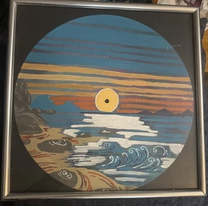 Shortiez Ink Abstract Beach Framed Vinyl Record Hand Painted Decor 13 X 13 Inch - Picture 1 of 2
