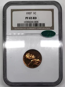 1937 Proof Lincoln Wheat Cent NGC PF-65 RD CAC - Picture 1 of 5
