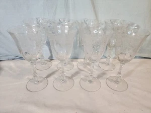 CAMBRIDGE ROSE POINT Clear Stem Water Goblet(s) 8 1/4", Set of 8, NICE! - Picture 1 of 24