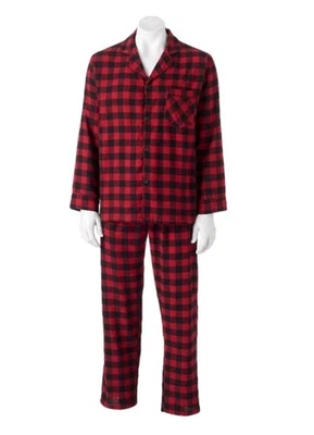 Conjunto de pijama de manga larga de franela de algodón de 2 piezas HANES para hombre - rojo a cuadros / talla 4XL Foto 1 de 3