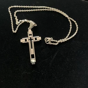 Christlicher Edelstahl Kreuz Anhänger Gravur Bibel Halskette für Herren Damen - Bild 1 von 1