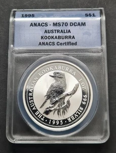 1 oz Silver 1995 ANACS MS 70 DCAM Australian Kookaburra $1 Coin - Picture 1 of 3