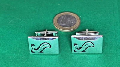 GEMELLI ART DECO RETTANGOLARI IN METALLO RODIATO; VINTAGE TEDESCHI ANNI '70 - Immagine 1 di 4