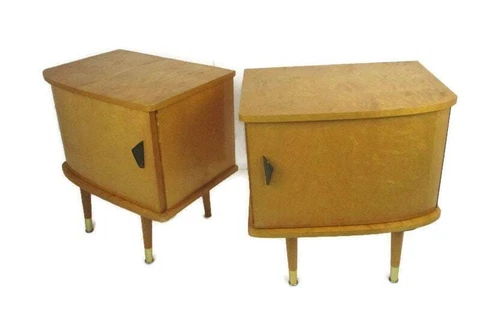 Vintage Nightstands End tables Mid Century Modern Wood Retro WOW Pair Couple Dou Cover