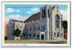 c1940 First Baptist Church Building Tower Stairs Jackson Mississippi MS Postcard - Picture 1 of 2