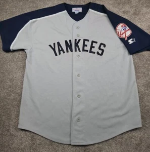 Vintage New York Yankees Jersey Mens 2XL XXL Grey Blue 90s Embroidered Starter - Picture 1 of 16