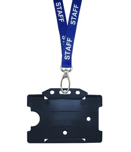 Blau Mitarbeiter Id Hals Band Metall Clip Dunkel Marine Karte Abzeichen Arbeit - Bild 1 von 3