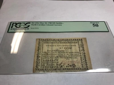 Colonial  North Carolina $25 Banknote 1780 PCGS AU50 choice about uncirculated  - Image 1 of 4