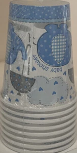 UMBRELLA ELEPHANT BOY BABY SHOWER 9oz PAPER CUPS (8) ~ Party Supplies Blue Drink - Picture 1 of 2