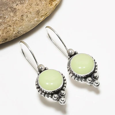 Pendiente de piedras preciosas crisoprasa de limón natural joyería hecha a mano de plata de ley 925 Foto 1 de 4