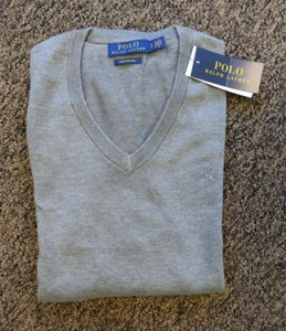 New Polo Ralph Lauren Men's Pima Cotton V-Neck Knit Sweater - SMALL - Gray - Picture 1 of 3